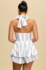 Mara Striped Halter Romper - Blue/White