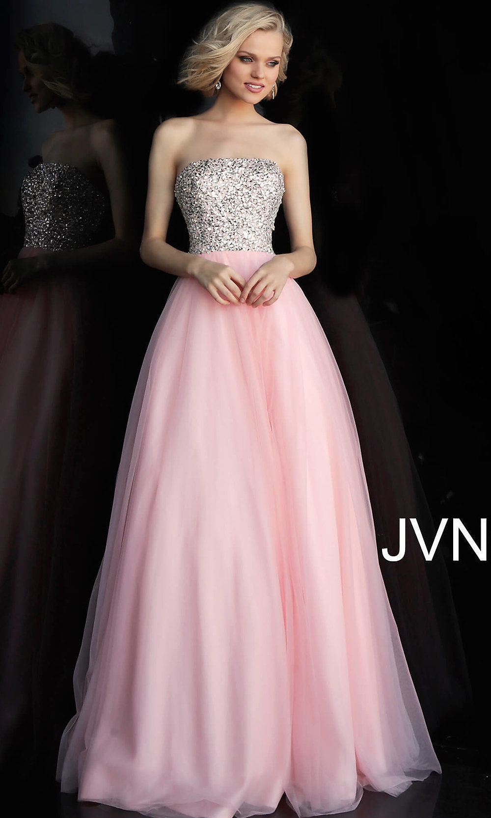 Long Jovani Strapless Blush Pink Prom Dress