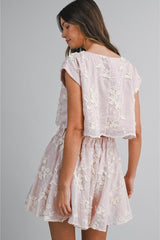 PRE-ORDER ONLY! ETA May 15th!  Isabella Floral Applique Embroidered Crop Top and Mini Skirt (Sold Separately) Blush Pink