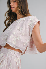 PRE-ORDER ONLY! ETA May 15th!  Isabella Floral Applique Embroidered Crop Top and Mini Skirt (Sold Separately) Blush Pink
