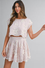 PRE-ORDER ONLY! ETA May 15th!  Isabella Floral Applique Embroidered Crop Top and Mini Skirt (Sold Separately) Blush Pink