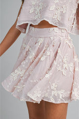 PRE-ORDER ONLY! ETA May 15th!  Isabella Floral Applique Embroidered Crop Top and Mini Skirt (Sold Separately) Blush Pink