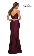La Femme Two-Piece Dark Berry Red Long Prom Dress