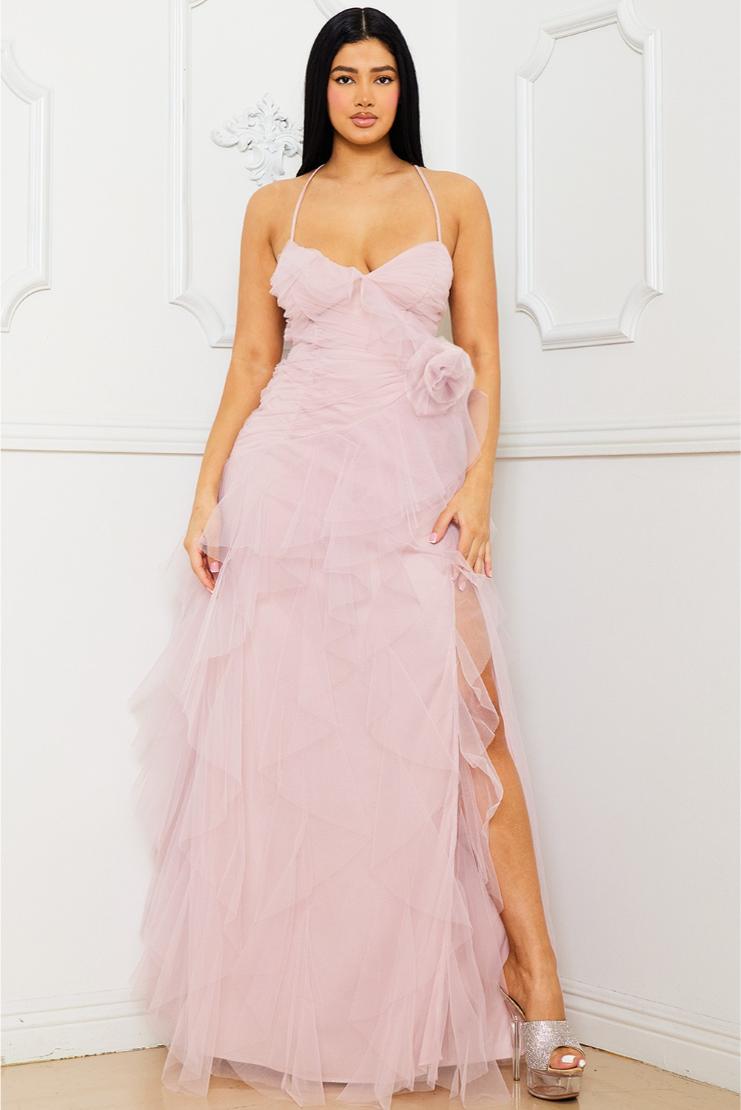 Gracie Tulle Layer Ruffle Maxi - Dusty Rose