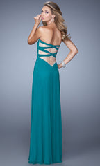 Strapless Long La Femme Prom Dress with Front Knot
