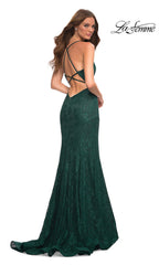 Stretch-Lace La Femme Long Prom Dress with Train