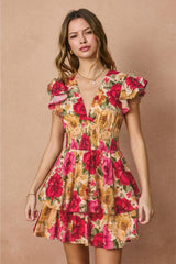 Lolita Ruffled Floral Mini Dress - Fuchsia