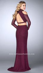 Long Open Back Two Piece Beaded Prom Dress