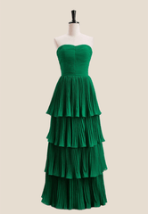 Strapless Lavender Pleated Tiered Long Party Dress