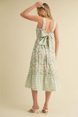 Emma Mae Mixed Floral Prints Back Bow Midi Dress
