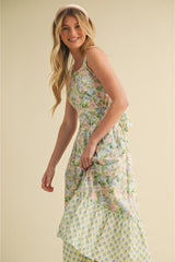 Emma Mae Mixed Floral Prints Back Bow Midi Dress