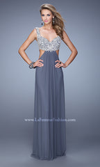 Lace-Bodice Open-Back Long La Femme Prom Dress