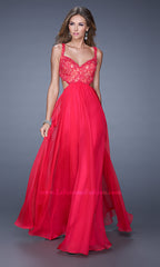 V-Neck La Femme Long Dress with Cut Out Sides