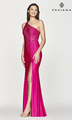 Long One-Shoulder Hot Pink Prom Dress by Faviana