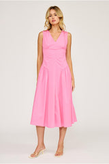 Sandy Hot Pink Sleeveless V-Neck Midi - Hot Pink