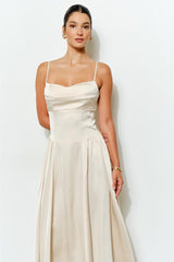Jessie Satin A-Line Midi Dress - Ivory
