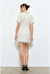 Iris Beaded Fringe Tweed Mini Dress - Ivory