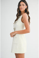 Peyton Pearl Bows Mini Tweed Dress - Ivory