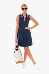 Navy Performance Pleated Golf Dress