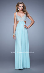 Lace-Bodice Open-Back Long La Femme Prom Dress