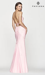 Faviana Long Open-Back Light Pink Prom Gown