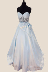 Strapless Purple Beaded Long Dress with Bow