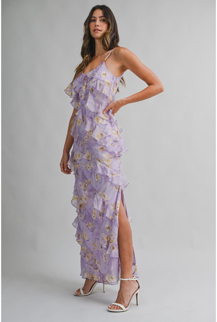 Lyla Asymmetrical Tiered Ruffled Maxi Dress - Lilac