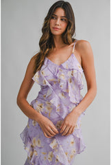 Lyla Asymmetrical Tiered Ruffled Maxi Dress - Lilac