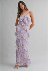 Lyla Asymmetrical Tiered Ruffled Maxi Dress - Lilac