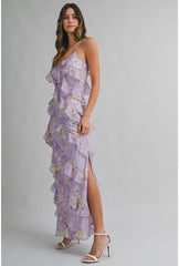 Lyla Asymmetrical Tiered Ruffled Maxi Dress - Lilac
