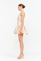 Macy Floral Jaquard Print Mini Fit 'N Flare - Pink/Gold
