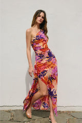 Kailani Palm Print Satin Maxi Dress