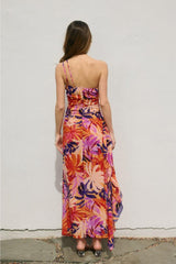 Kailani Palm Print Satin Maxi Dress
