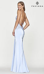 Lace-Up Faviana Light Blue Long Satin Prom Dress