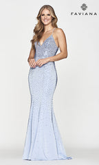 Faviana Light Blue Long Beaded Mermaid Prom Dress