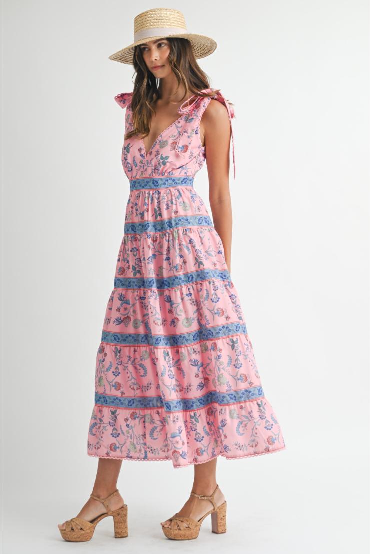 Hannah Floral Print Tiered Midi Maxi Dress