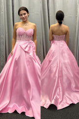 Strapless Purple Beaded Long Dress with Bow