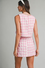 Jillian Gingham Plaid Crop Top & Matching Mini Skirt (Sold Separately) - Pink