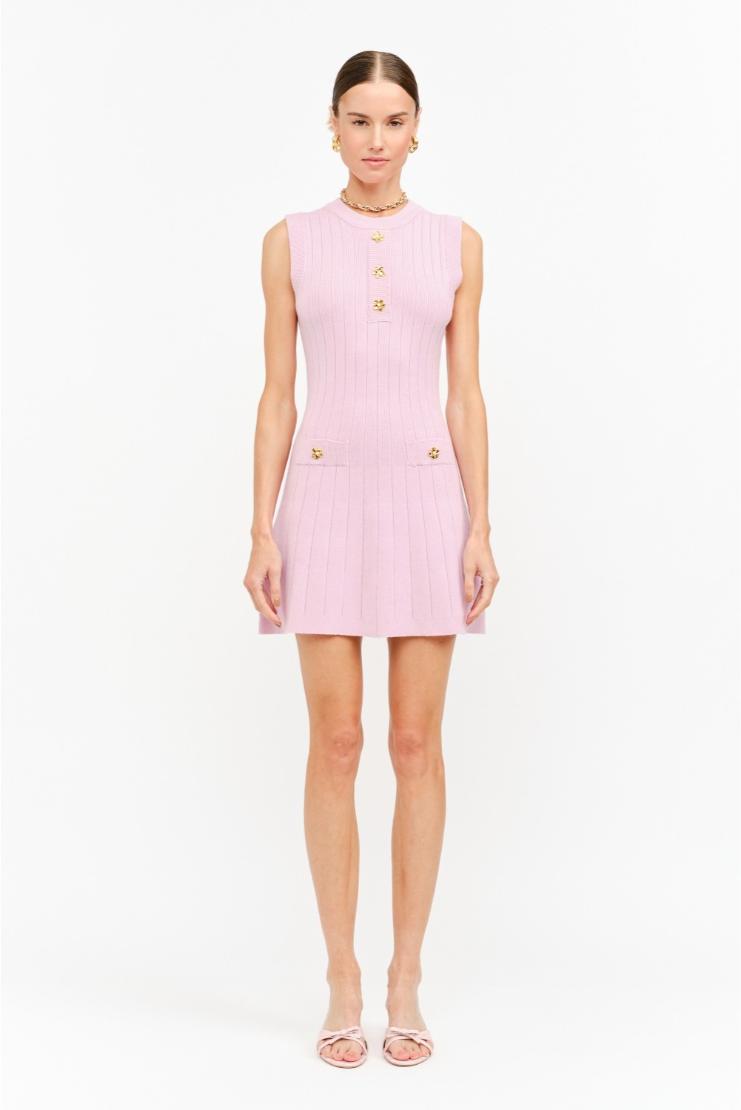 Carly Gold Buttons Knit Mini Dress - Pink