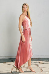 Shelly Asymmetrical Pleated Maxi Dress - Pink