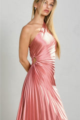 Shelly Asymmetrical Pleated Maxi Dress - Pink