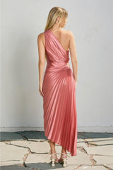 Shelly Asymmetrical Pleated Maxi Dress - Pink
