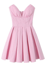 V-neck Lavender Pleated Short Party Dress