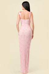 Felicity Sequin Bow Embellishments Maxi Gown - Pink