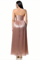 Shiloh Rose Gold Shimmer Pleated Maxi Dress
