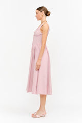 Darlene Polka Dot Linen Midi Dress - Pink