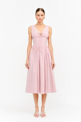 Darlene Polka Dot Linen Midi Dress - Pink
