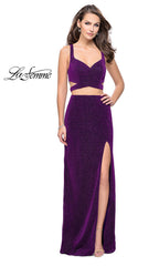 Long La Femme Open-Back Two-Piece Prom Dress