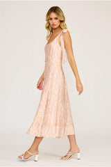 Polly Lavender Florals Print Sleeveless Midi Dress