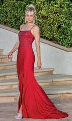 Corset-Back Beaded Long Prom Dress with Train